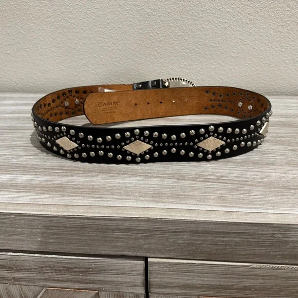 Black Studded Belt with Silver Buckle - Picture 2 of 4